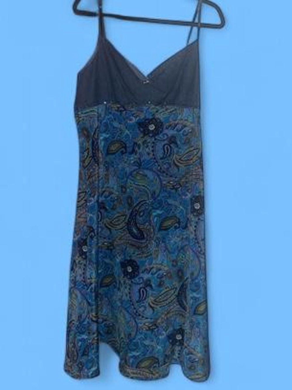 Blue Paisley Slip Dress with Black Bodice
